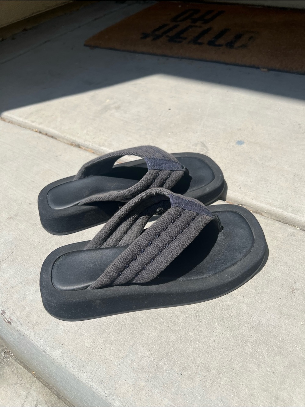 The Row GINZA  Black Quilted Strap Suede Flatform Flip Flop Sandals